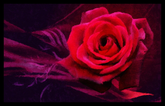 一朵红玫瑰华丽高贵油画