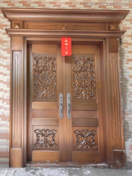 高清欧式铜花双开门铜门实景图