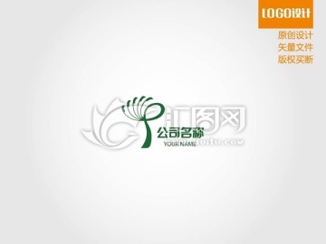 字母P结合花卉LOGO