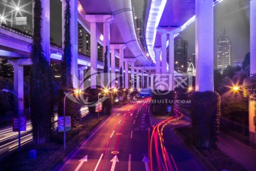 上海 高架 夜景 道路 交通