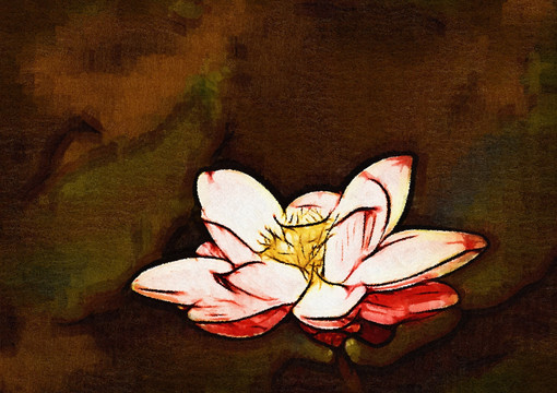 荷花抽象油画