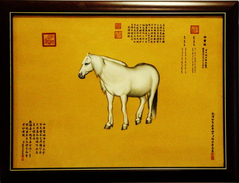 白色十匹骏马郎世宁国画瓷壁画