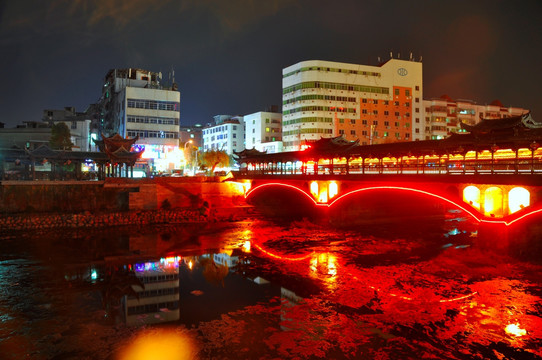 长汀古城灯火夜色