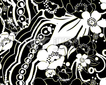印花 背景 花卉 黑白色 抽象