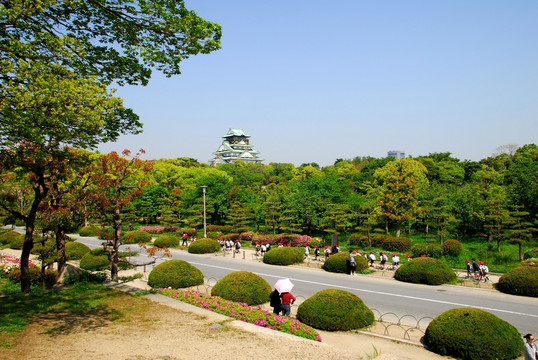 日本大阪城 街景 绿化