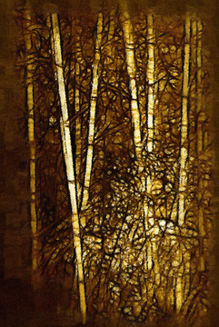 竹林抽象油画