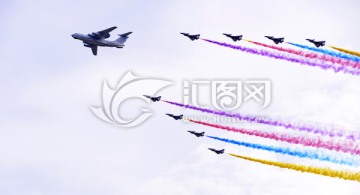 阅兵 飞行编队 彩虹