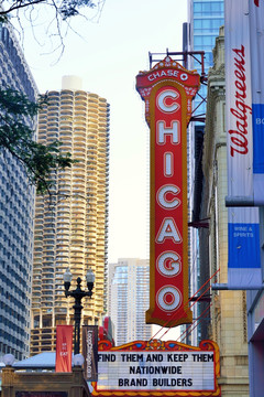 芝加哥街头的霓虹灯广告牌