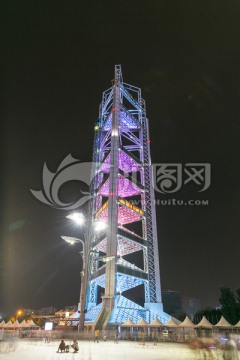 北京奥林匹克森林公园玲珑塔夜景