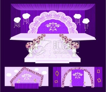 紫色粉色婚礼效果图矢量图