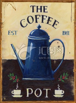 欧美复古咖啡英文花无框画装饰画