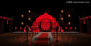 优雅中国风婚礼舞台3D效果图