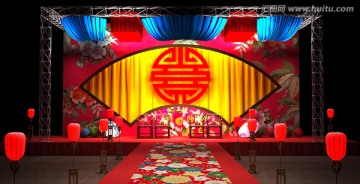 多彩中国风舞台布置婚礼效果图