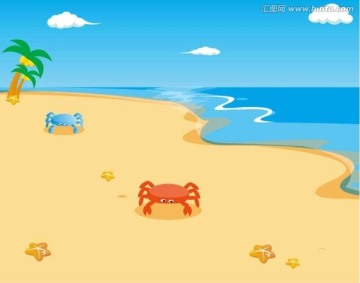沙滩上的小螃蟹 幼儿辨识图