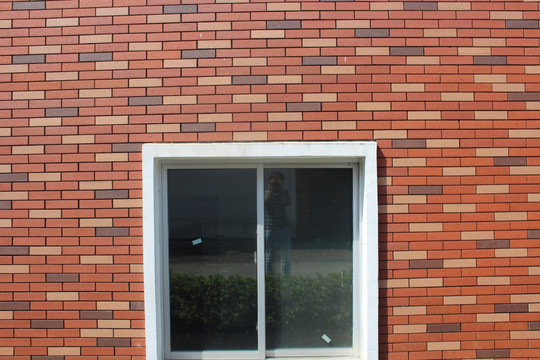 红砖墙中的一扇窗户