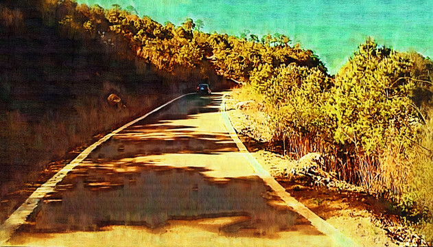 道路风景油画