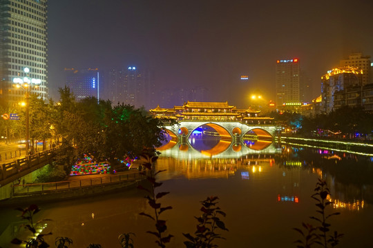 成都安顺廊桥夜景俯拍