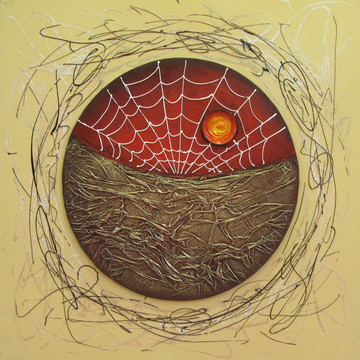 手绘立体个性蜘蛛网油画