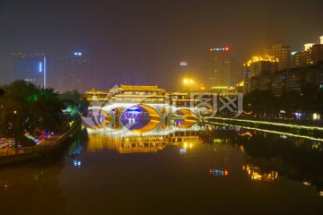 成都安顺廊桥夜景俯拍