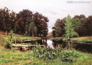 风景油画 池塘的风景