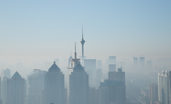 天津天塔雾霾 雾霾中的城市
