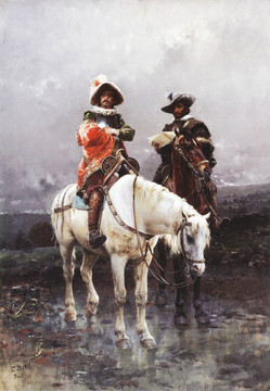人物油画 骑白马的骑士