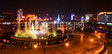 城市夜景 音乐喷泉