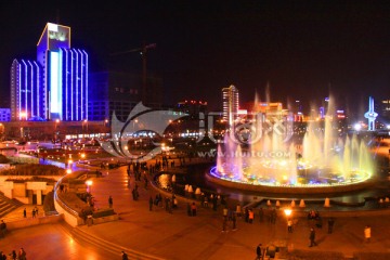 城市夜景 音乐喷泉