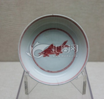 明代白釉红彩鱼纹盘 明弘治瓷器