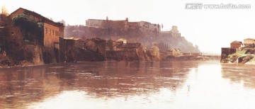风景油画 阿文提诺山的早晨