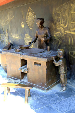铜雕 农家灶台