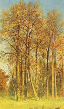 风景油画 秋天的森林