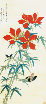 花鸟国画 红秋葵