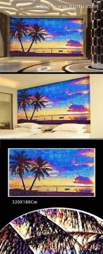 海边风景画背景墙 （不分层）
