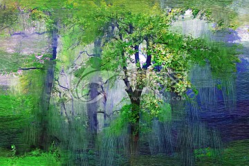 电脑油画 雾中岳麓山