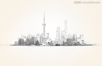 上海外滩城市线描 （未分层）
