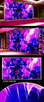 抽象紫色花卉背景墙 （不分层）