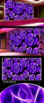 紫色玫瑰花背景墙画 （不分层）