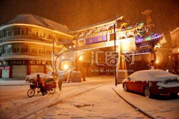 城市雪景 城市夜景