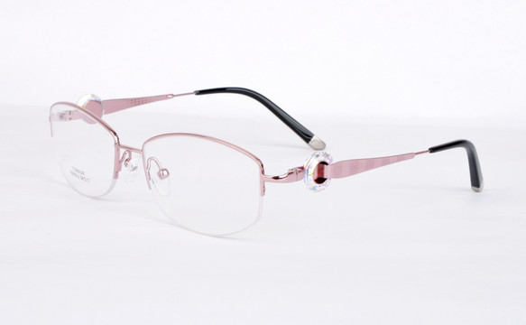粉色半框眼镜 水晶装饰眼镜