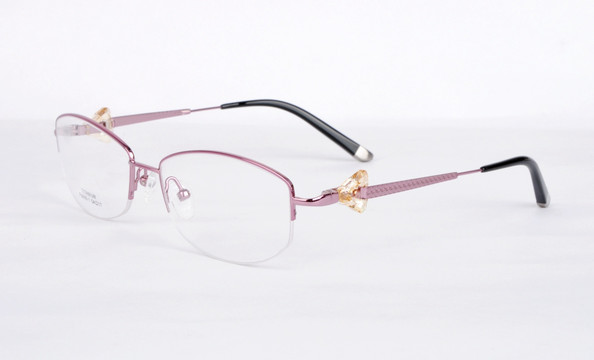粉色半框眼镜 水晶装饰眼镜