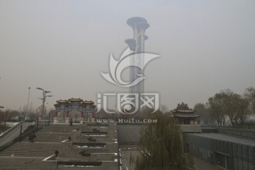 北京奥运塔雾霾天