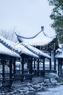 中式园林 雪景