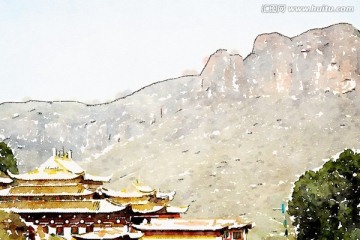 水彩 郎木寺风景画