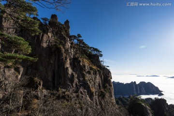 黄山 云海翻腾 蓝天白云