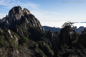 黄山 云海翻腾 蓝天白云