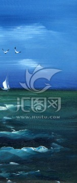 抽象油画 蓝天 大海