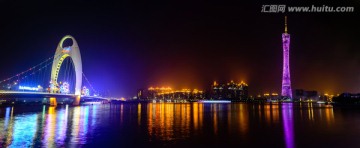 广州塔猎德大桥夜景全景高清摄影