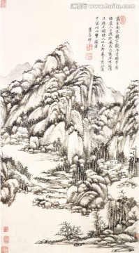 水墨国画 仿吴镇山水图