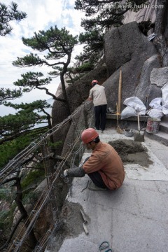 黄山景区步道施工 栈道 竖片